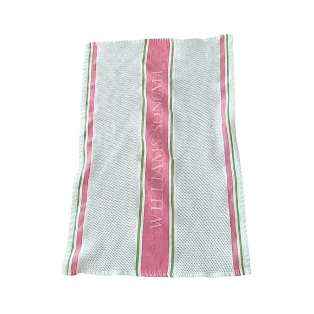 Williams Sonoma Pink‎ White Green Stripe Cotton Kitchen Towel